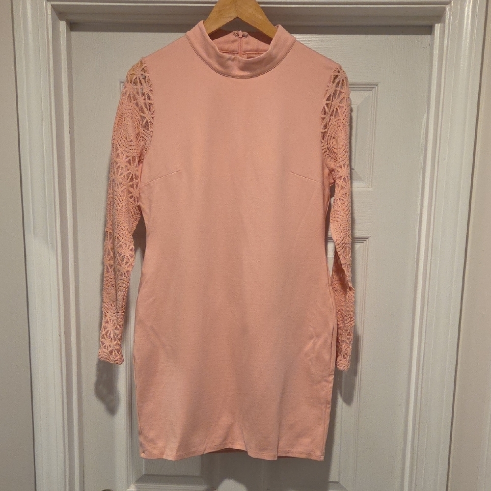LULUS Pink Lace Sleeve Dress